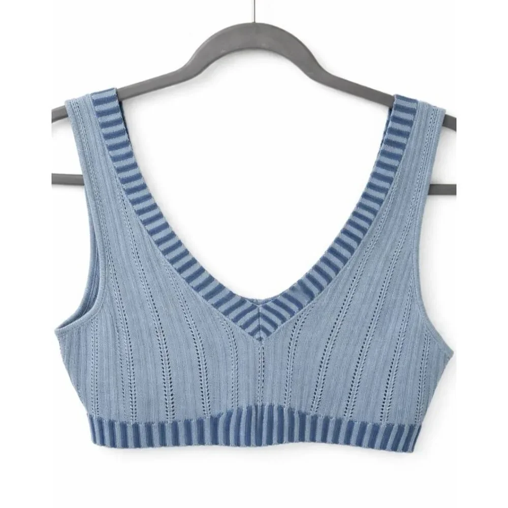 For love and lemon womens xsmall baby blue crop top shirt knit stretch